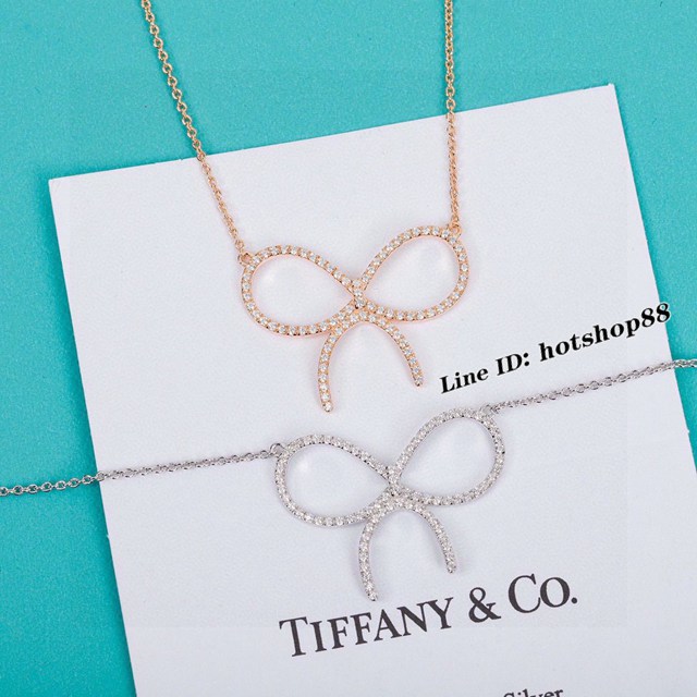 Tiffany新款鑽石項鏈 蒂芙尼蝴蝶結項鏈耳釘套裝 zgb2562